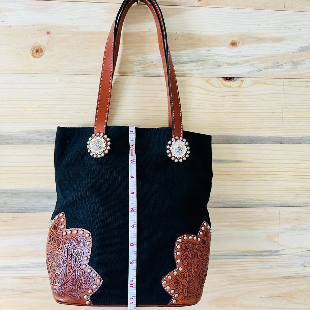Black and brown western tote with leather acents
